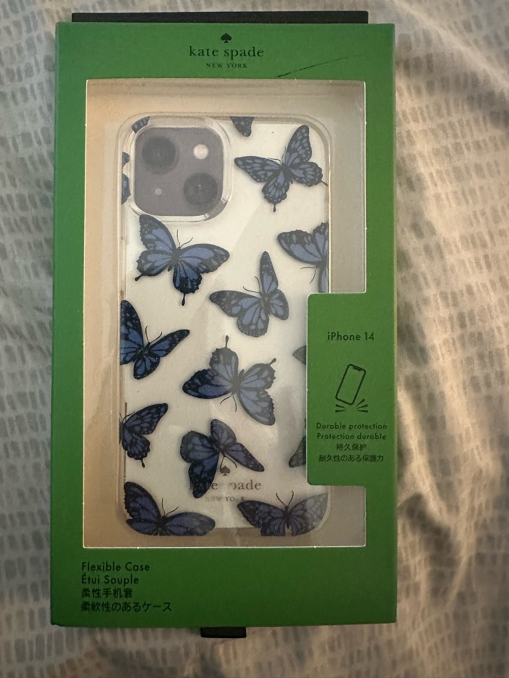 kate spade White Case with Blue Butterfly Print for iPhone 14
